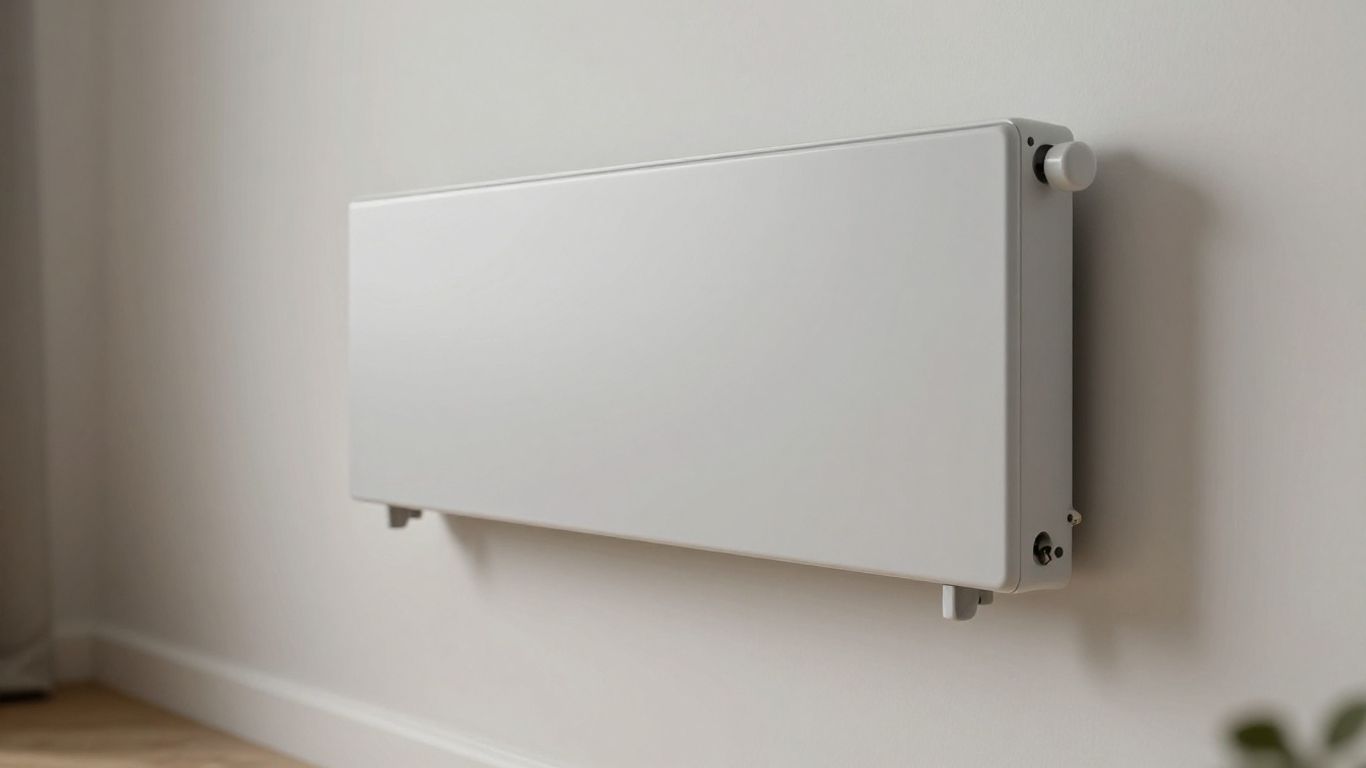 Panneau rayonnant électrique moderne sur mur clair.