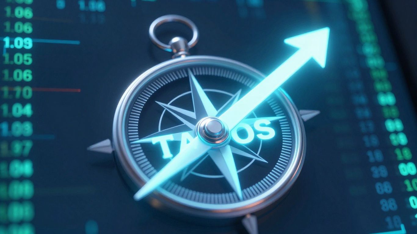 Compass pointing towards growth, labeled TACOS.