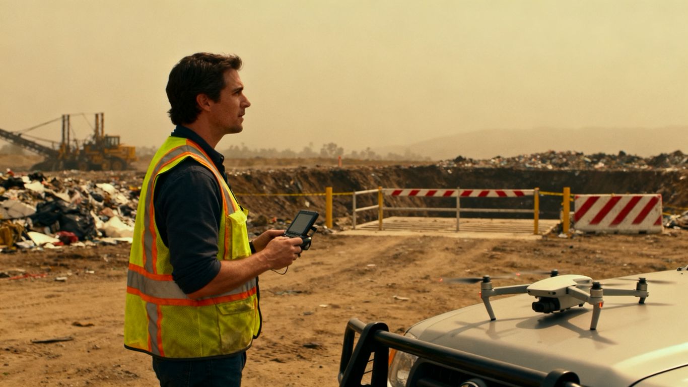 Drone operator planning a landfill flight