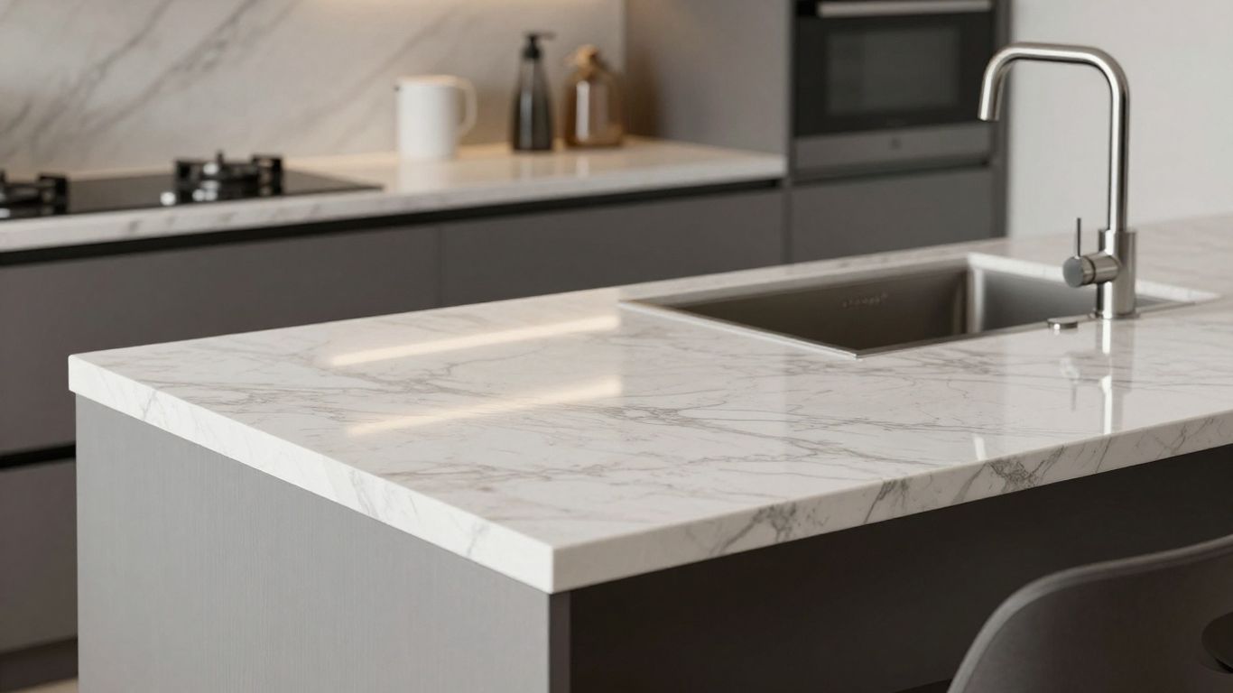 Dekton countertop in a modern kitchen, easy to clean.