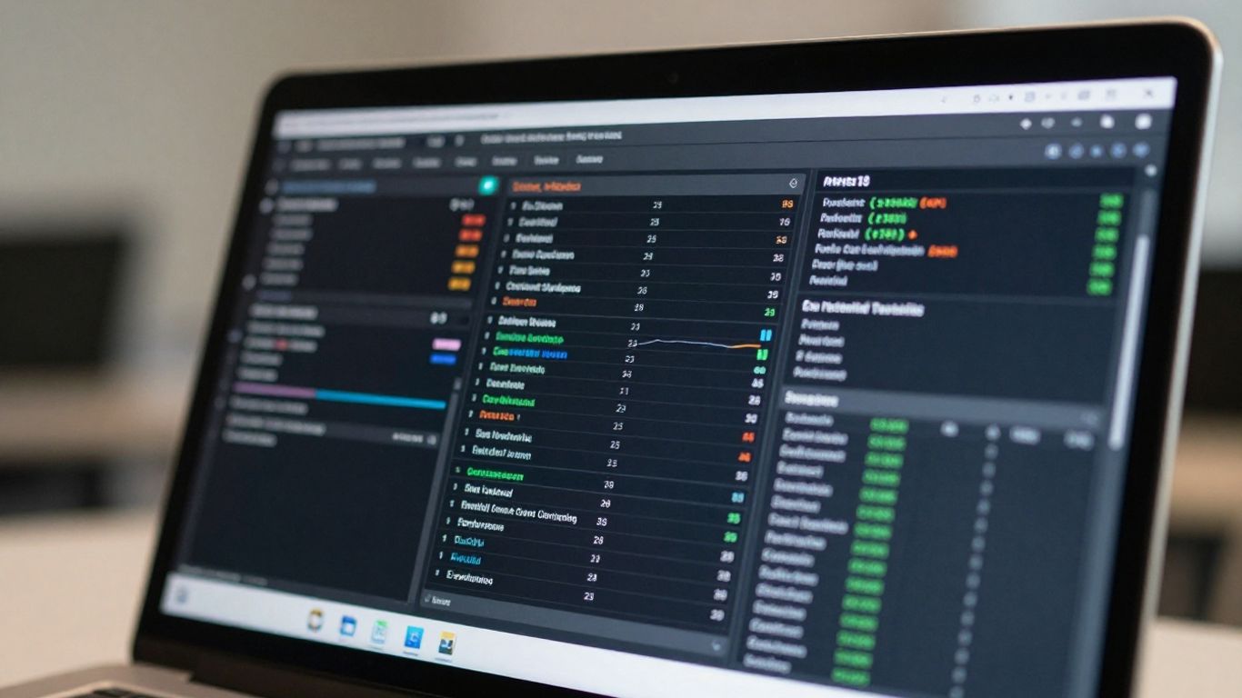 Laptop screen showing keyword research data and charts.