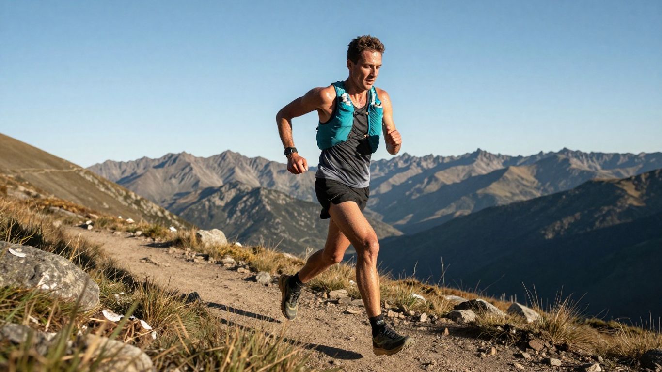 Runner on a mountain trail during a 100-mile race.