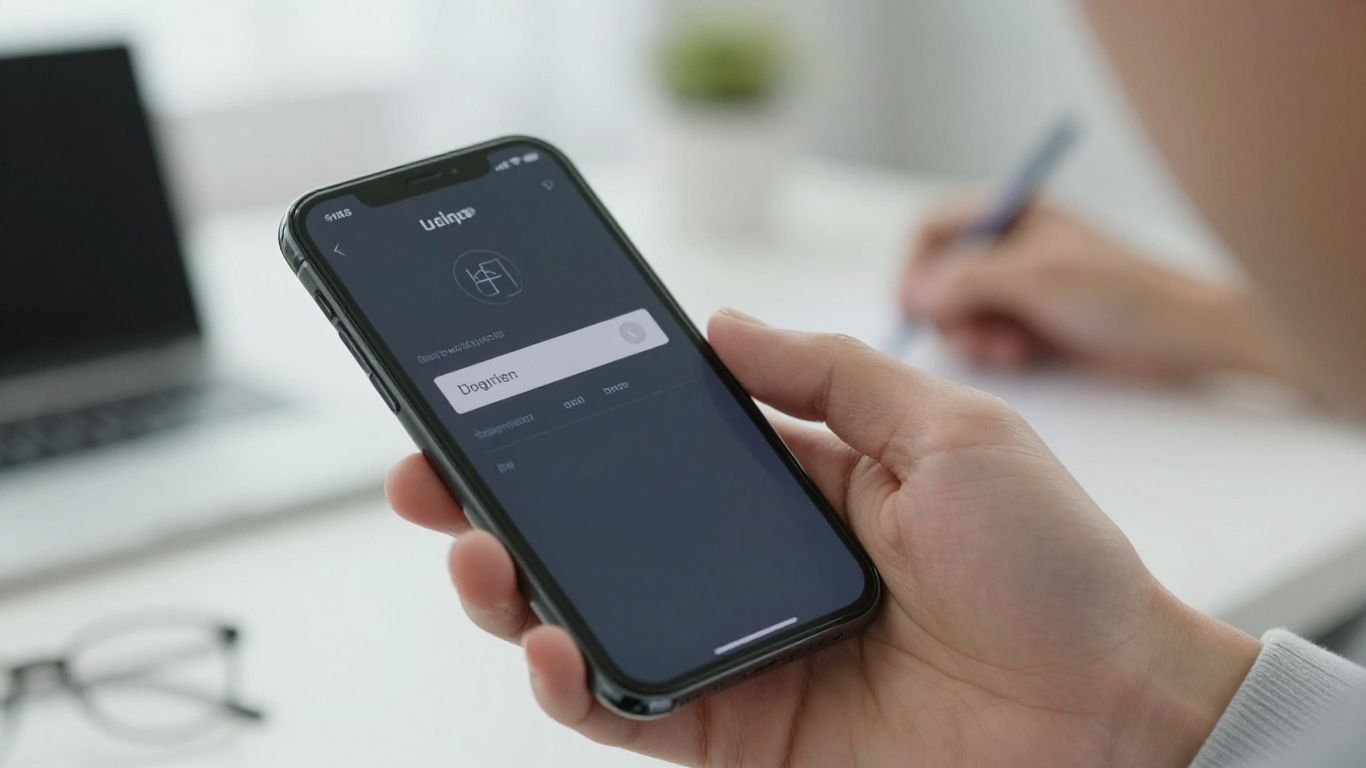 Hand using smartphone for federal student loan login.