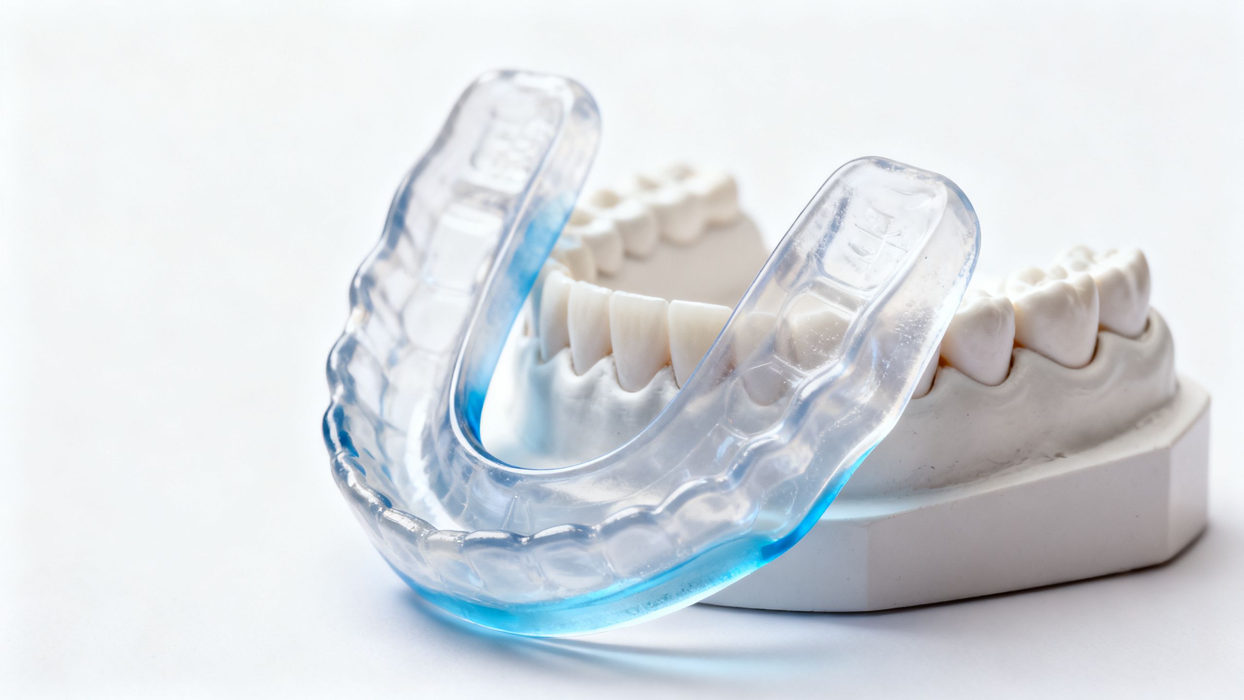 A custom-fit sports mouthguard on a dental model, illustrating a key tool for preventing dental injuries.