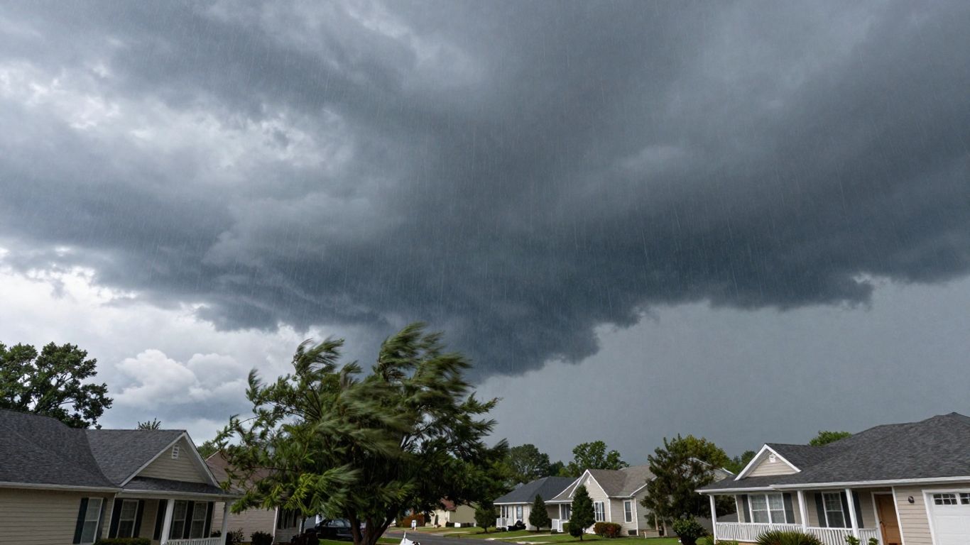 North Georgia storm clouds over homes and trees