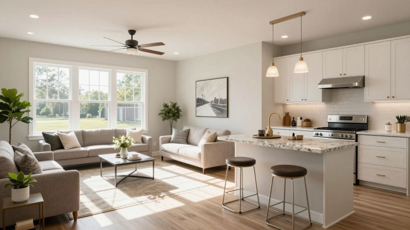 Remodeled Dacula home interior with modern living room and kitchen.