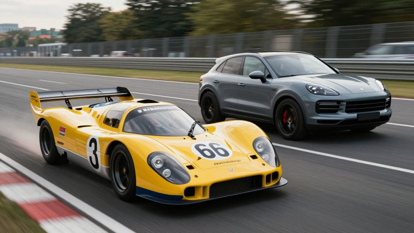 Porsche 917/30 and electric Cayenne driving in contrast