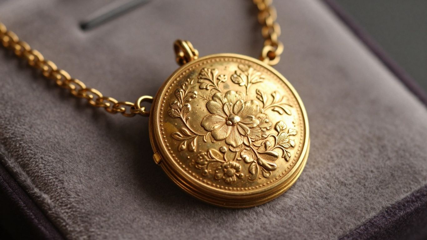 Antique locket necklace on velvet cushion