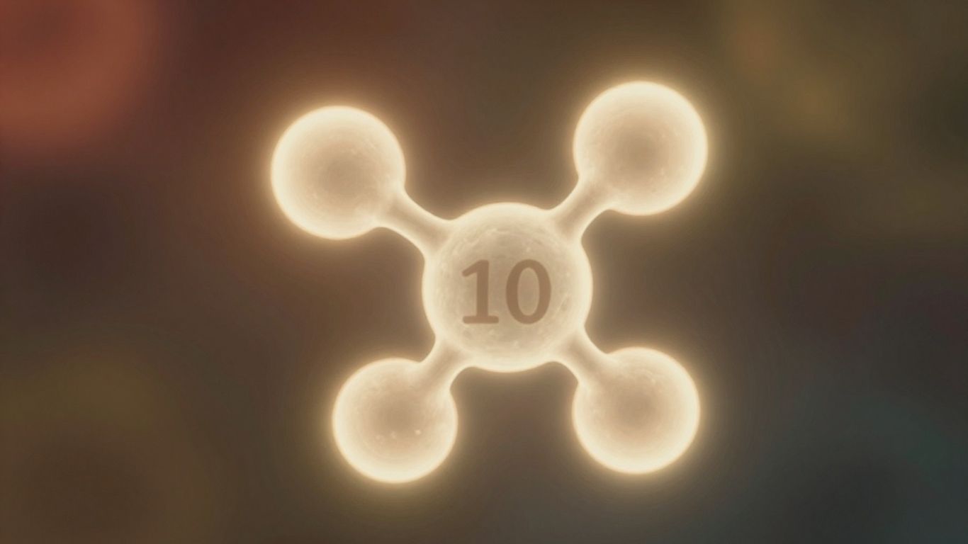 Glowing kisspeptin 10 molecule, abstract health background.