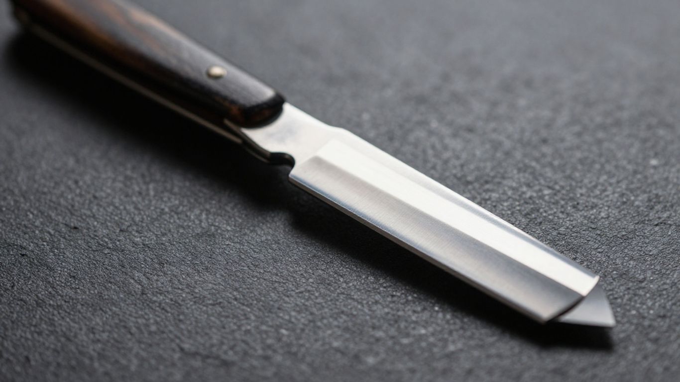 Close-up of a sharp straight razor for barbering.