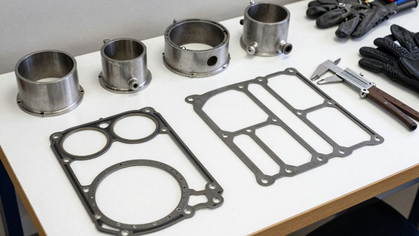 Engine gasket laid beside Chery parts