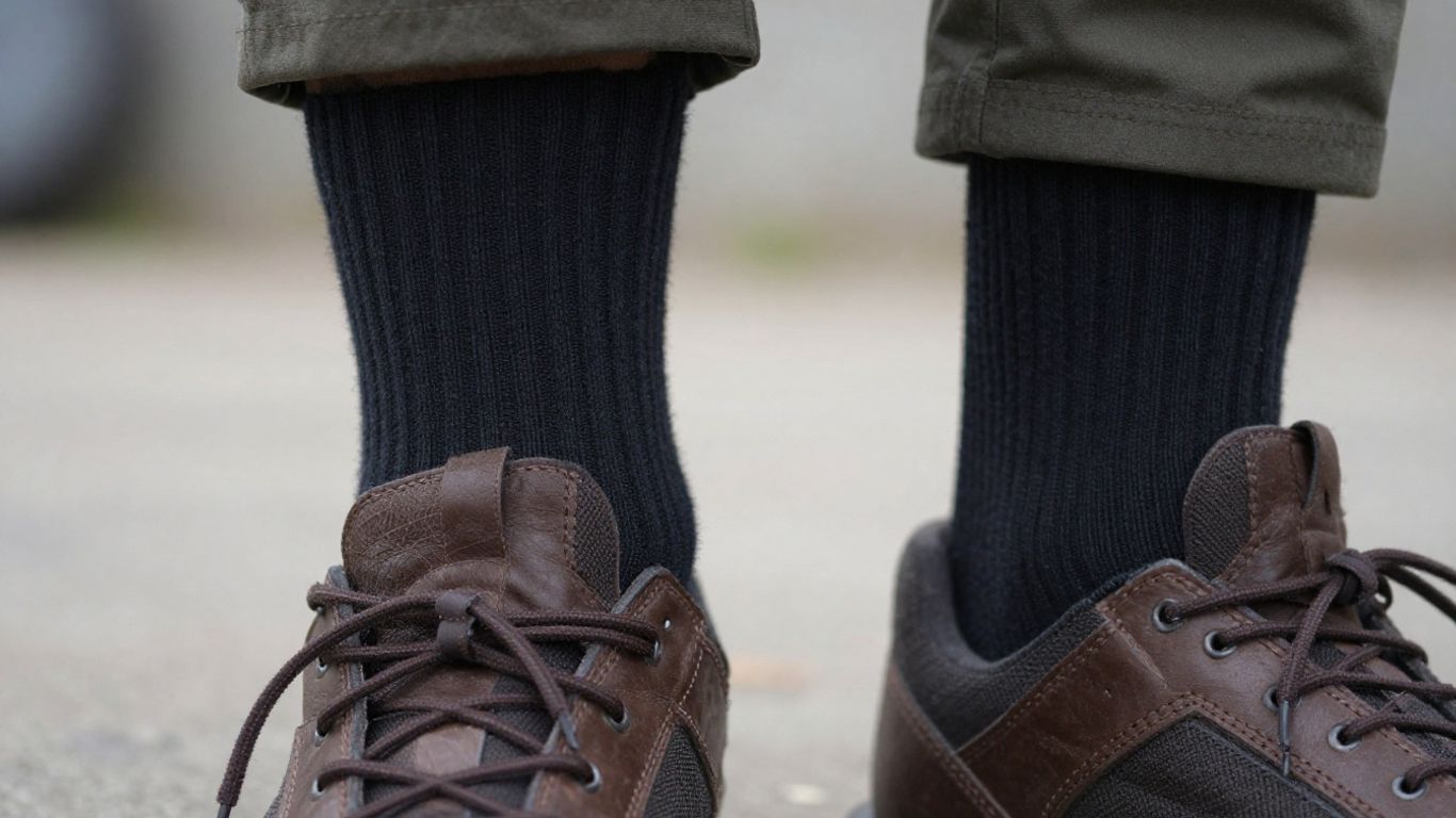 Tactical socks inside a leather boot.