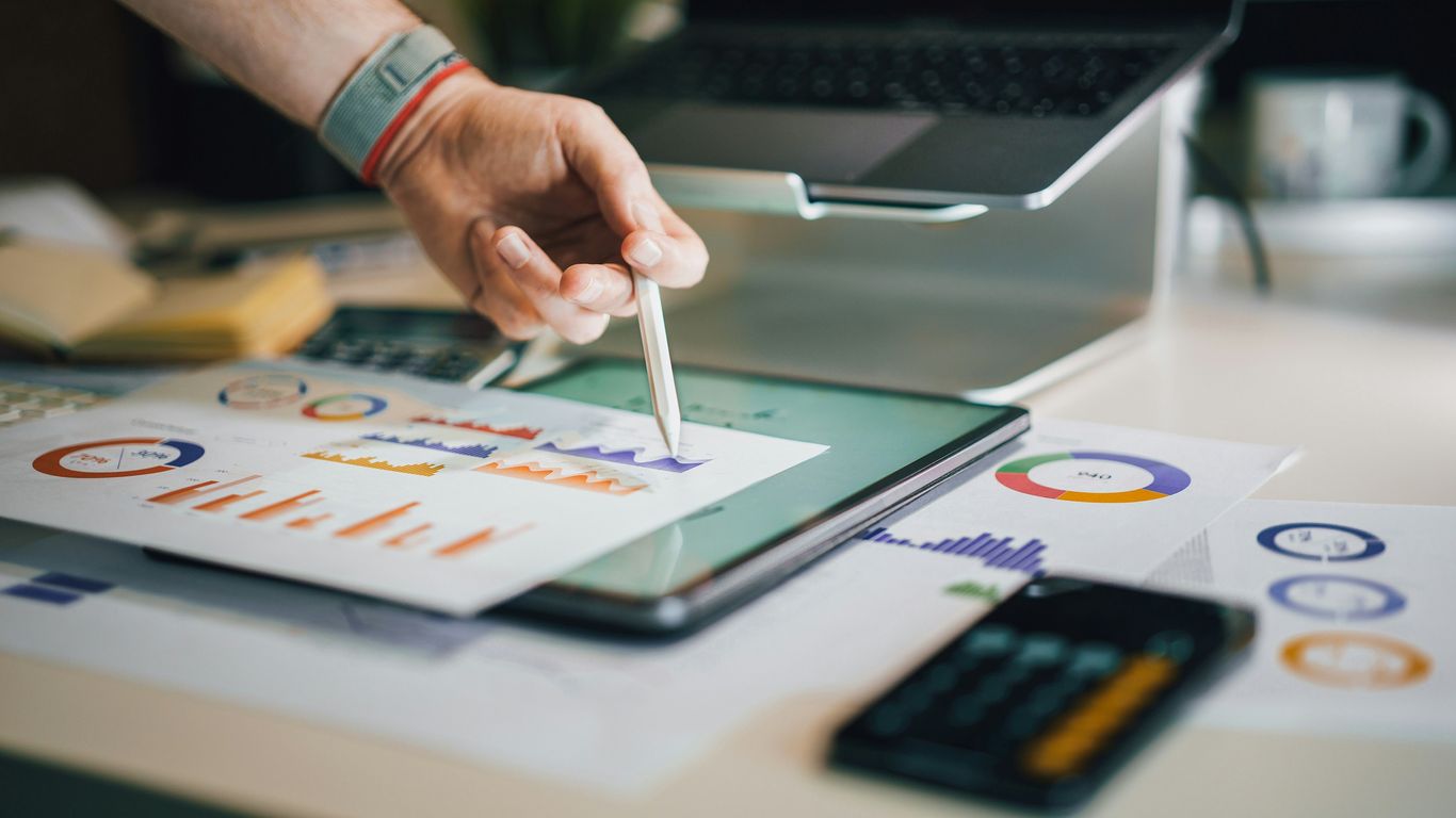 Analytical desk with documents and simple tools