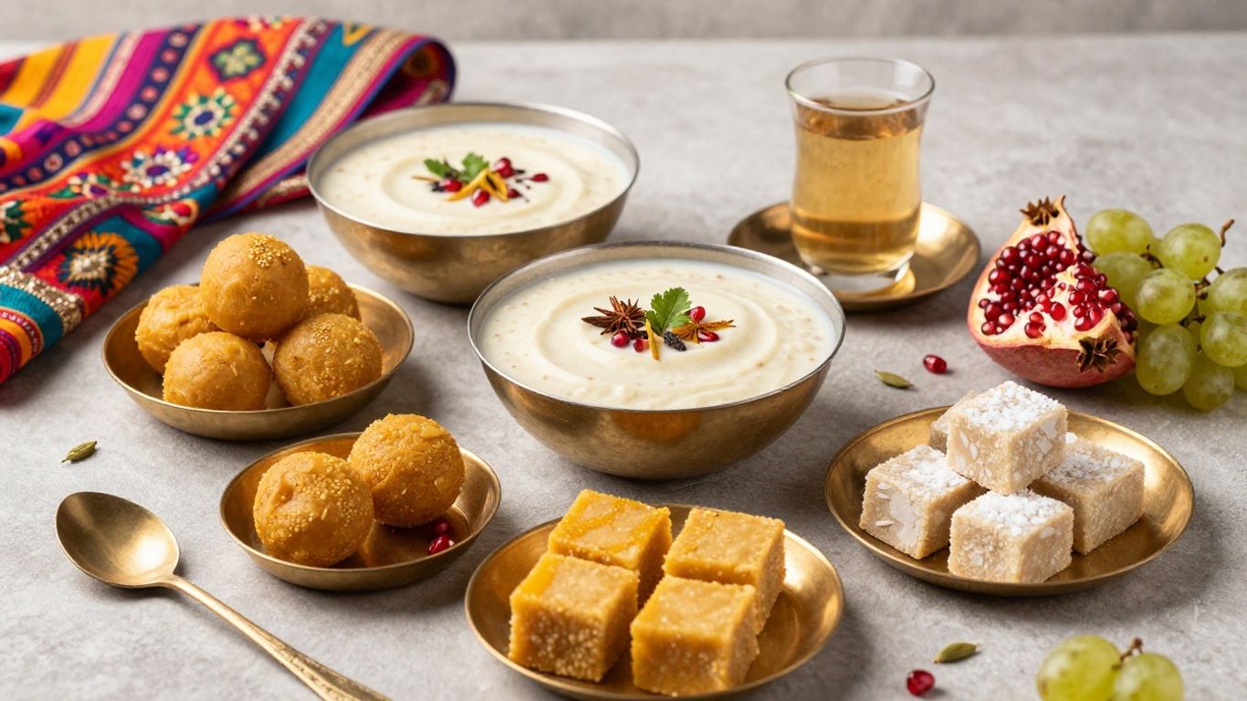Indian sweets and fruit for Karwa Chauth