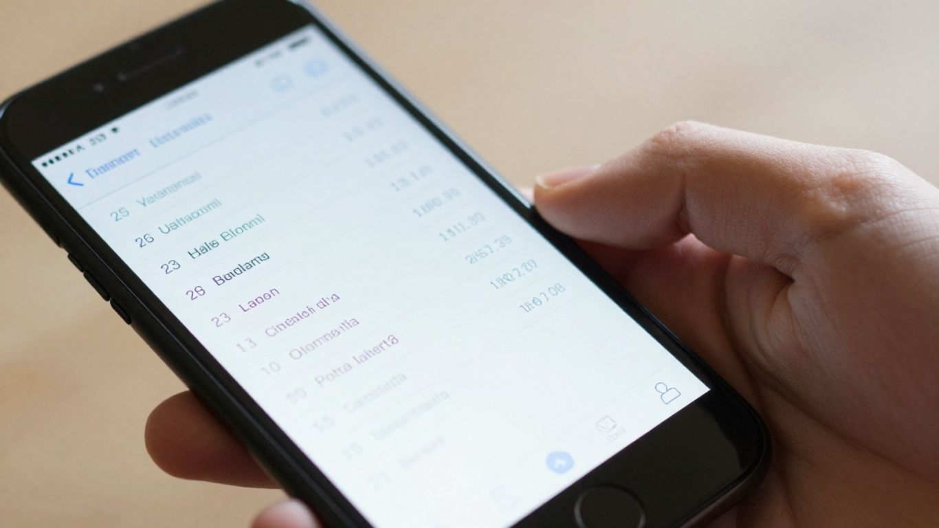 Person holding phone with contact list.