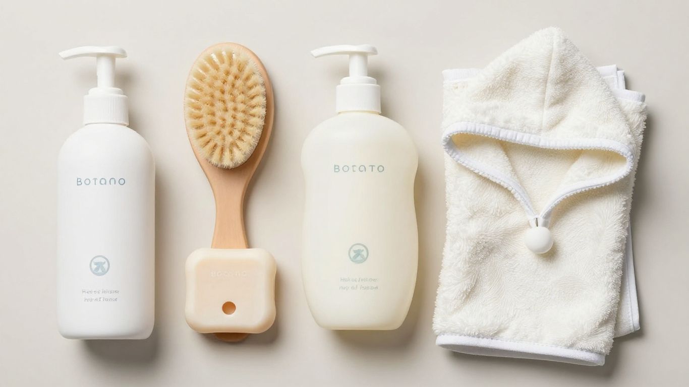 Kit de higiene para bebés con productos esenciales y suaves.