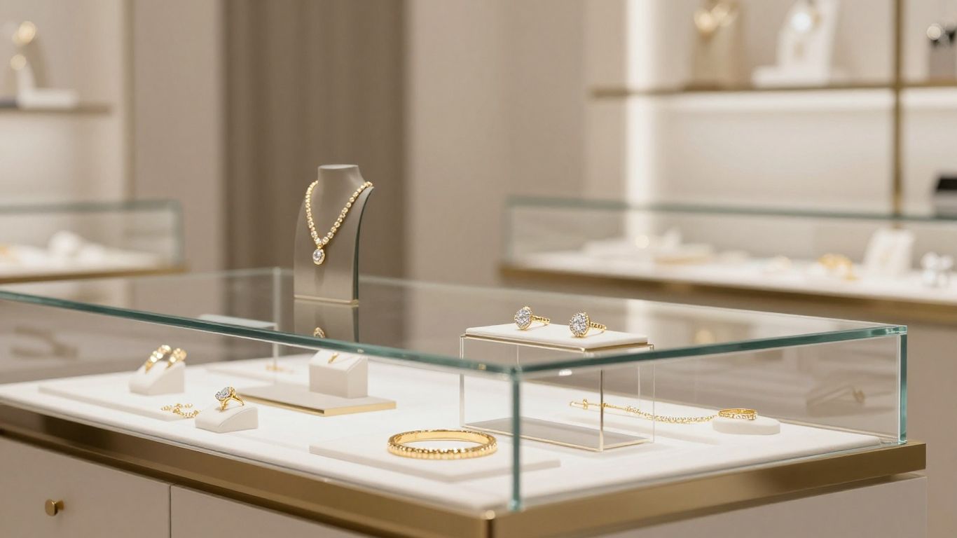 A customer comparing gold jewelry sets at a store
