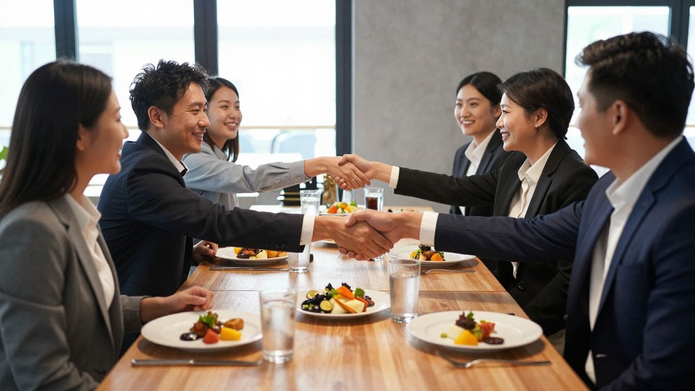 Collaboration entre restaurateurs et entreprises dans un restaurant moderne