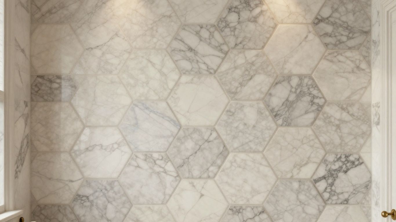 Hexagon marble mosaic bathroom wall sketch