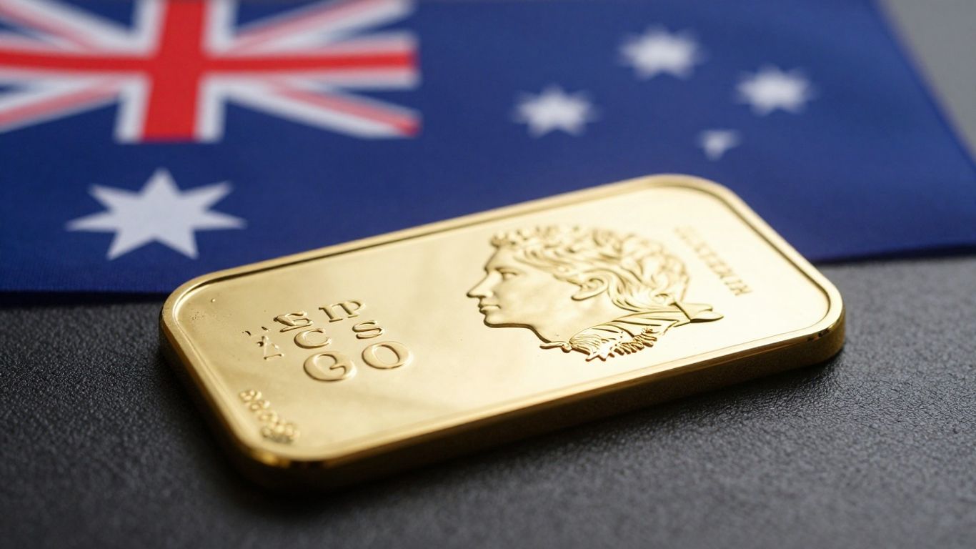 Gold bar with Australian flag background.