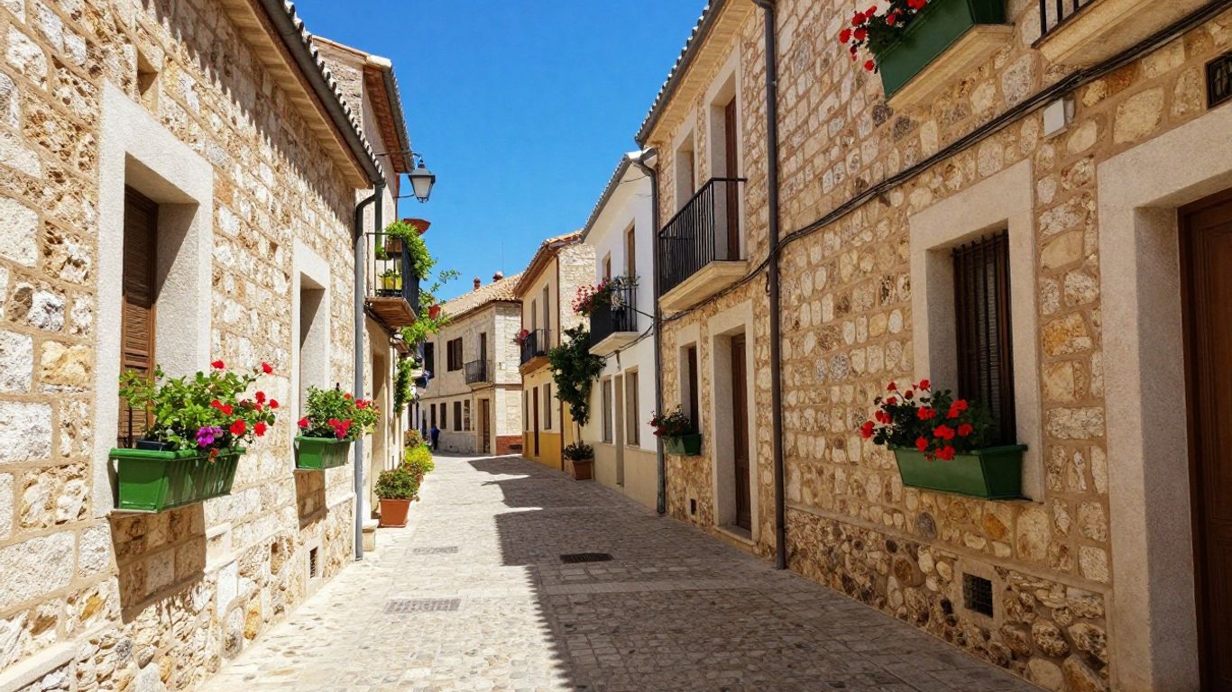 Street view in a sunny Spanish coastal town