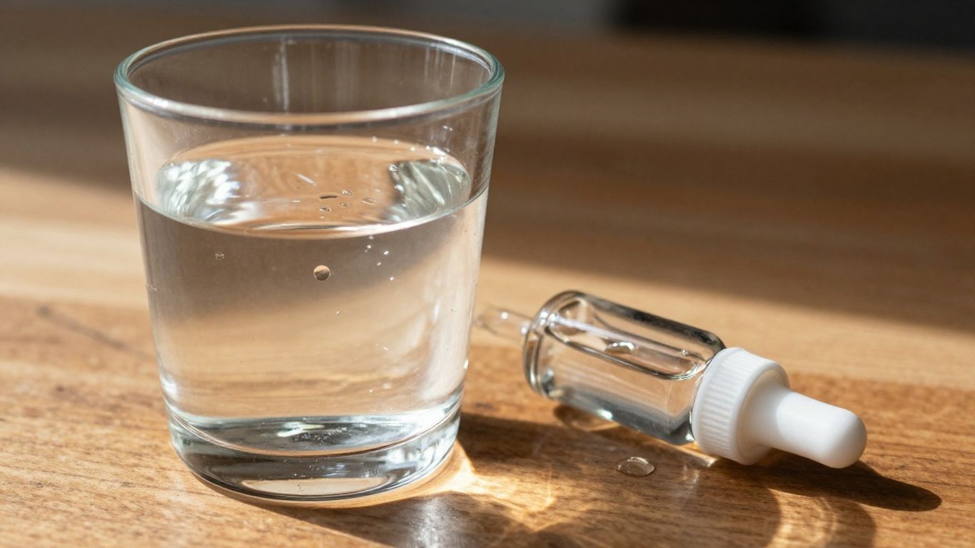 Glass of water with mineral drops being added.