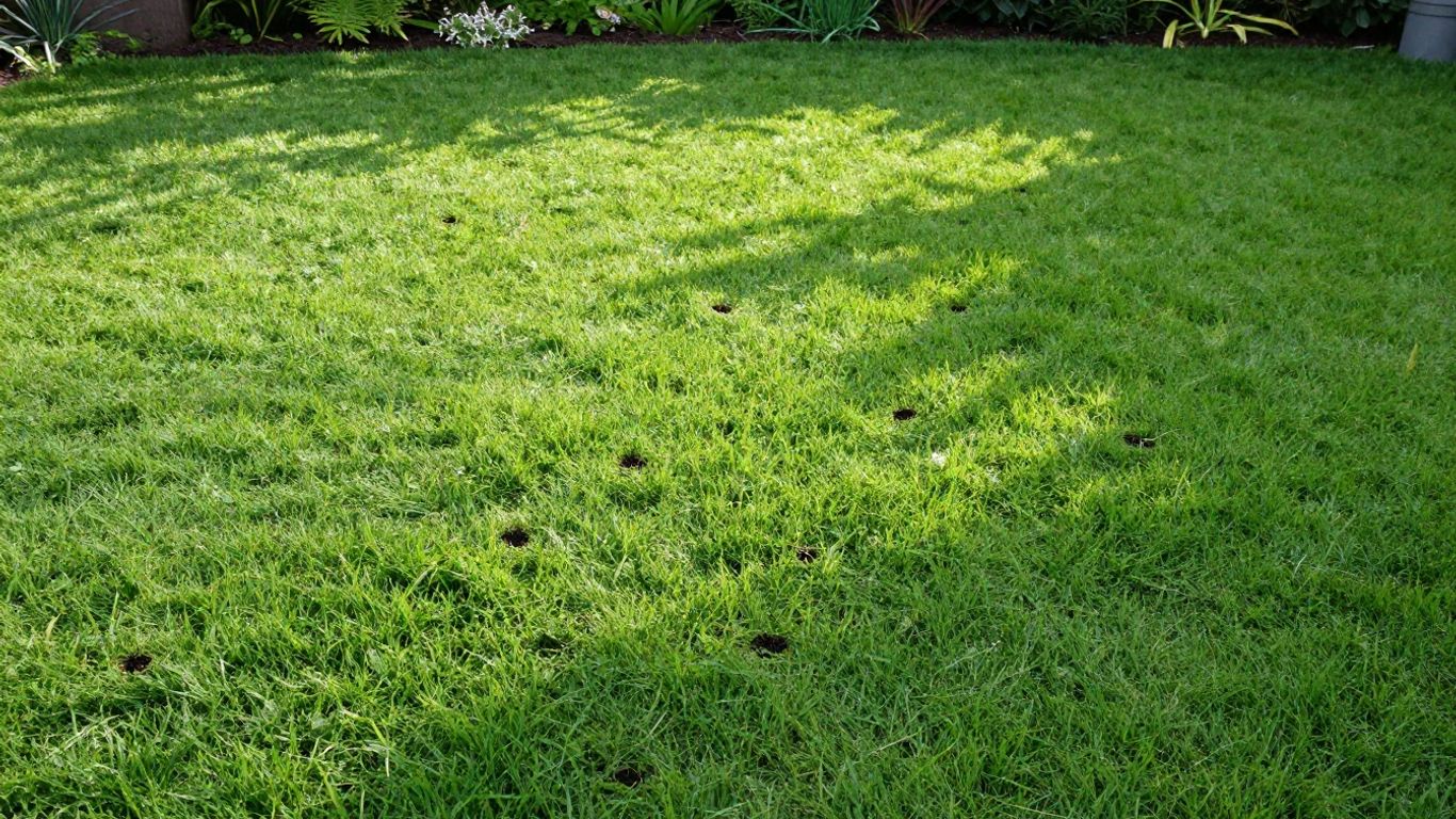 Lawn aeration holes in healthy green grass.