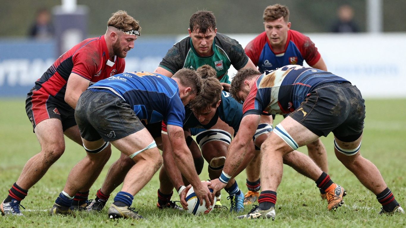 Jucători de rugby într-un grătar intens.