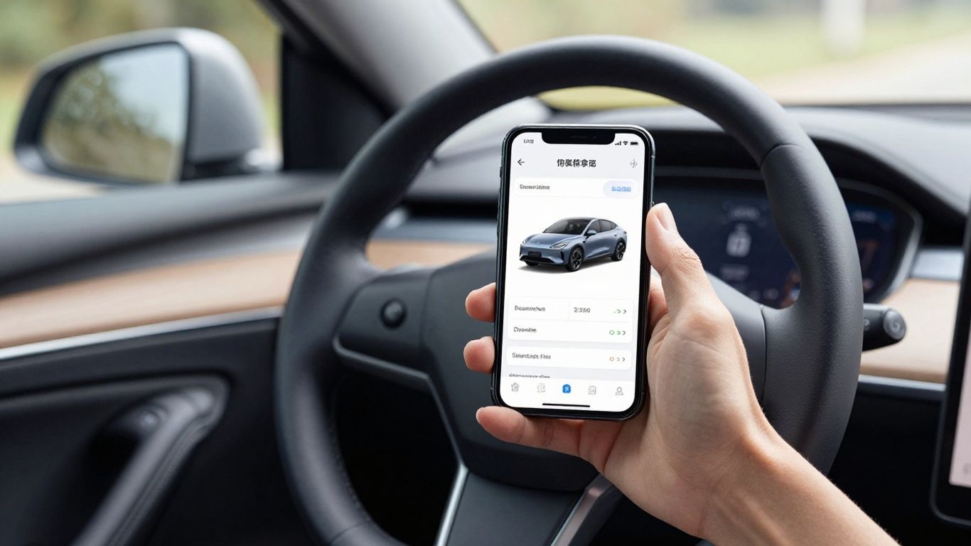 Car loan calculator on a smartphone in a car.