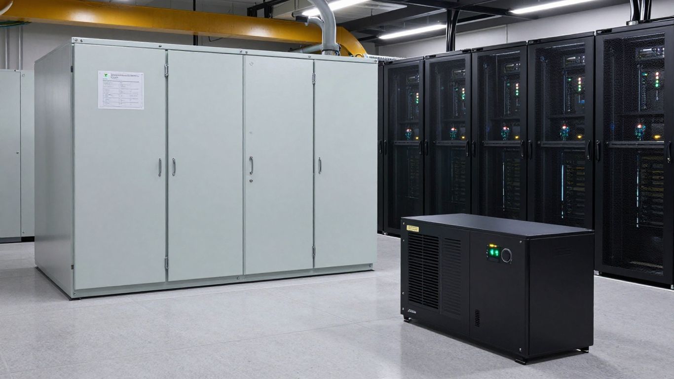 Battery storage and generators serving a data center