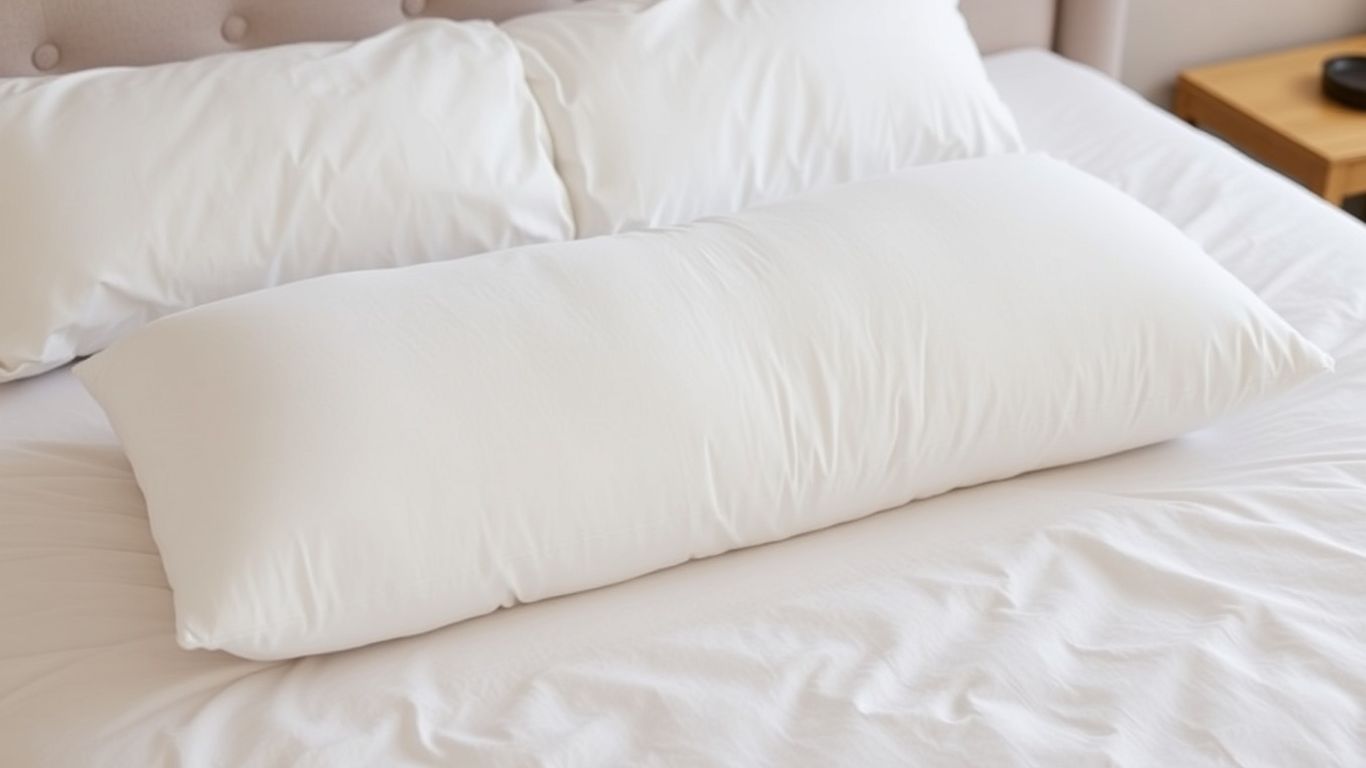 Sleep Number Cool Comfortfit Body Pillow on a bed.
