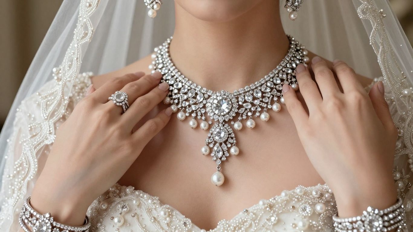 Bride wearing elegant wedding jewellery sets.