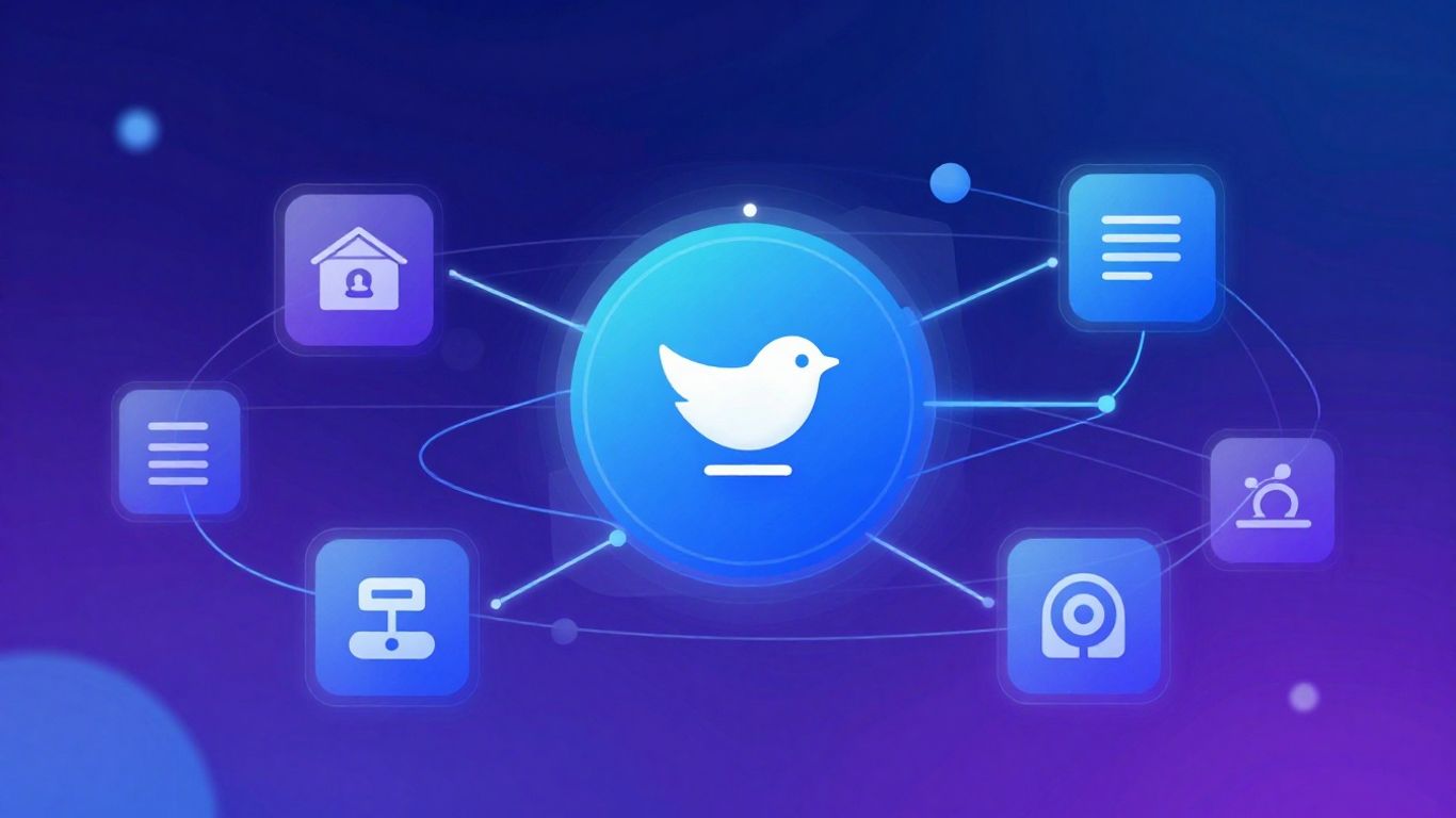 Abstract data visualization with a bird icon.