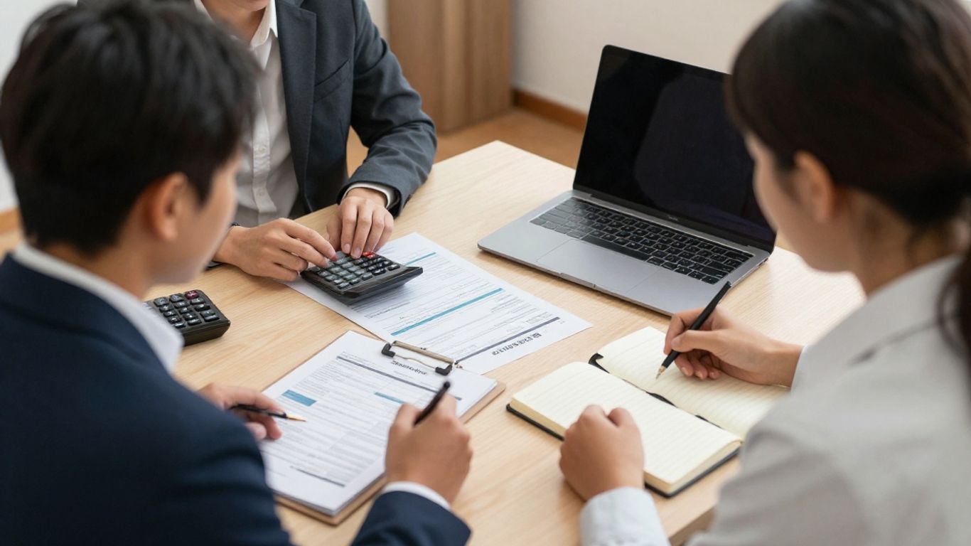 Bank adviser examining business financial statements