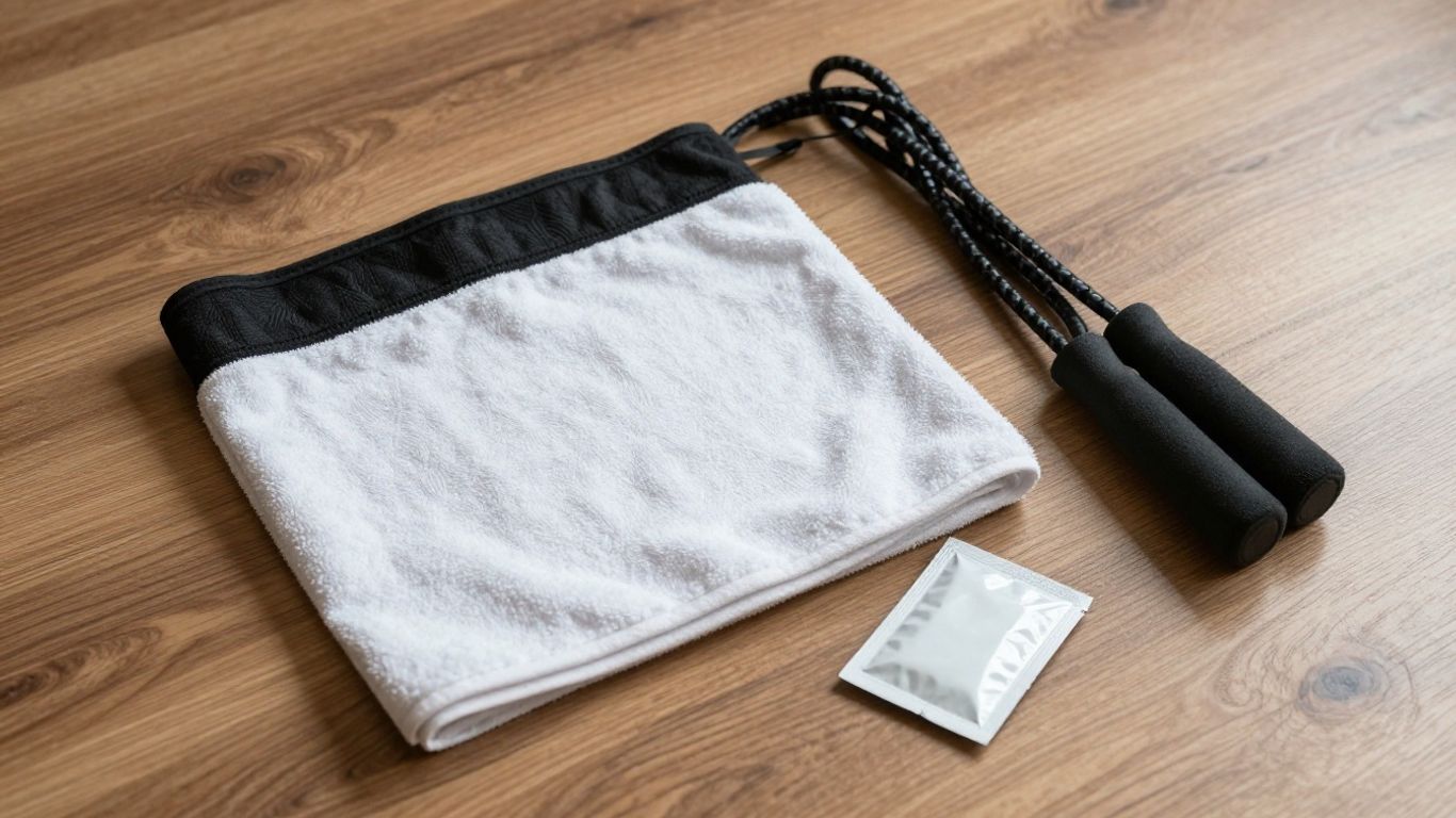 Workout equipment next to a supplement packet