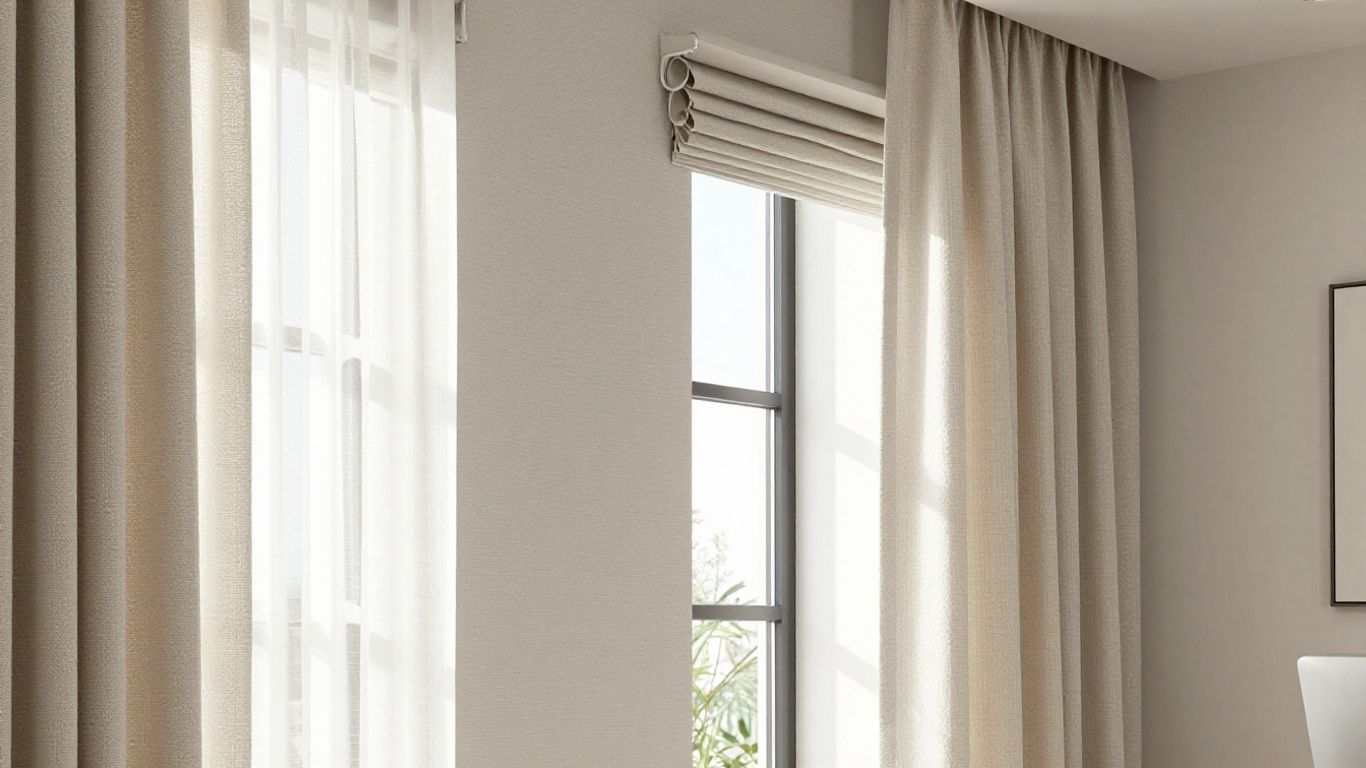 Window treatments in a sunlit, modern room.