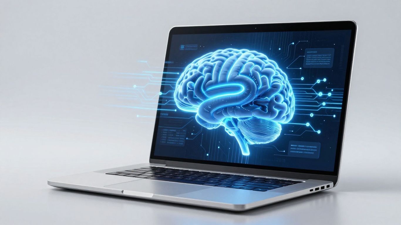 AI brain integrated with a laptop screen