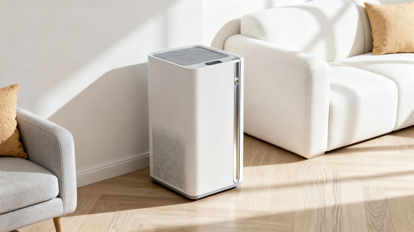 Modern dehumidifier unit in a clean living room