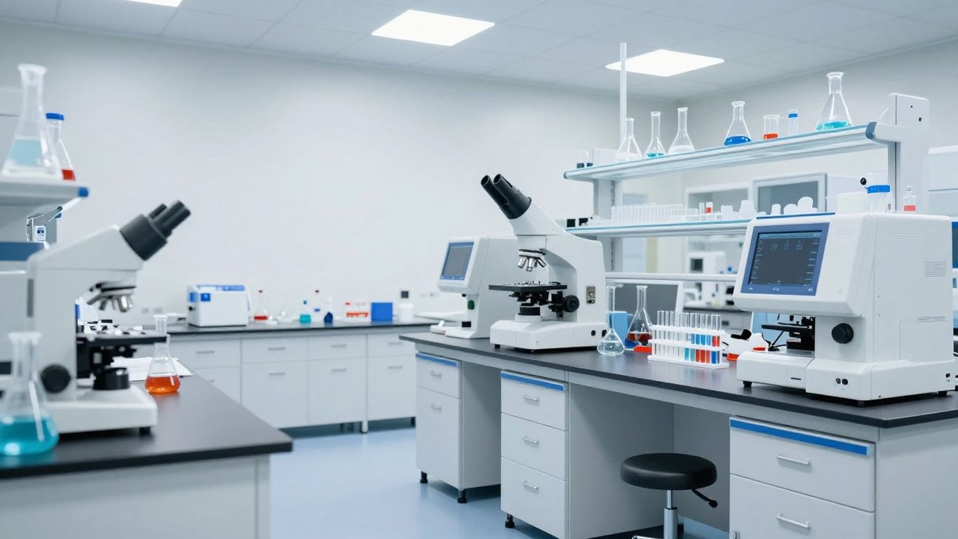 Modern laboratory with scientific equipment.