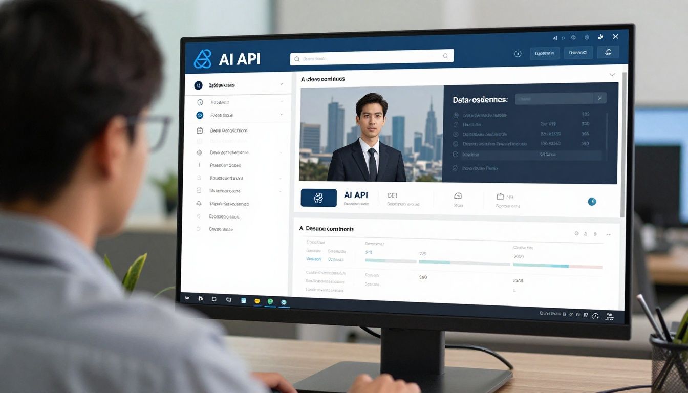 Clean photographic-style image of a security engineer reviewing AI API traffic and Indonesia data-residency controls on a monitoring dashboard, Jakarta skyline subtly visible, professional enterprise setting