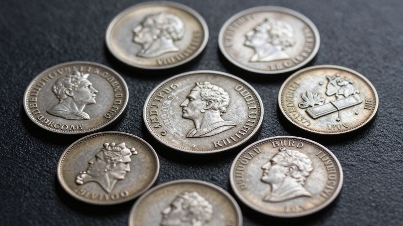 Antique hard times tokens with detailed designs.