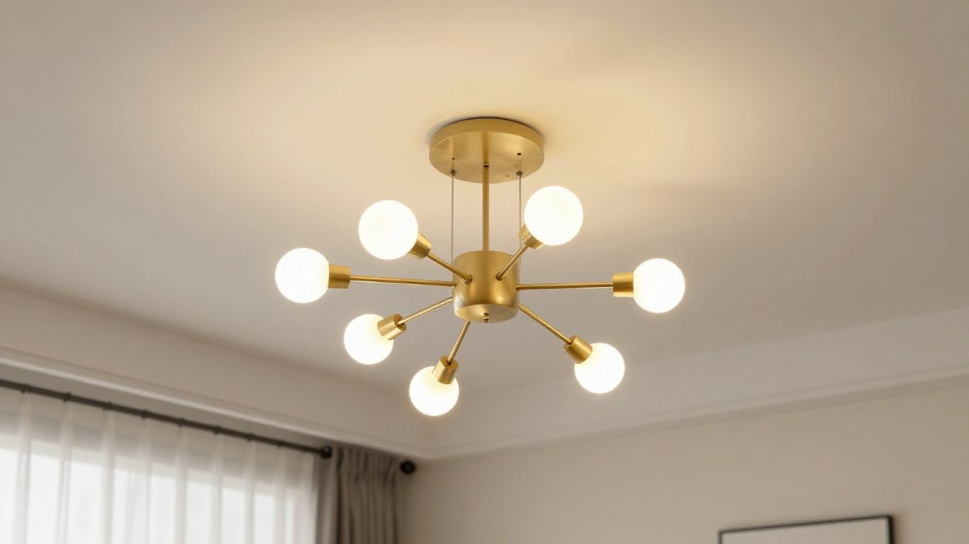 Sputnik ceiling light fixture in a modern room.