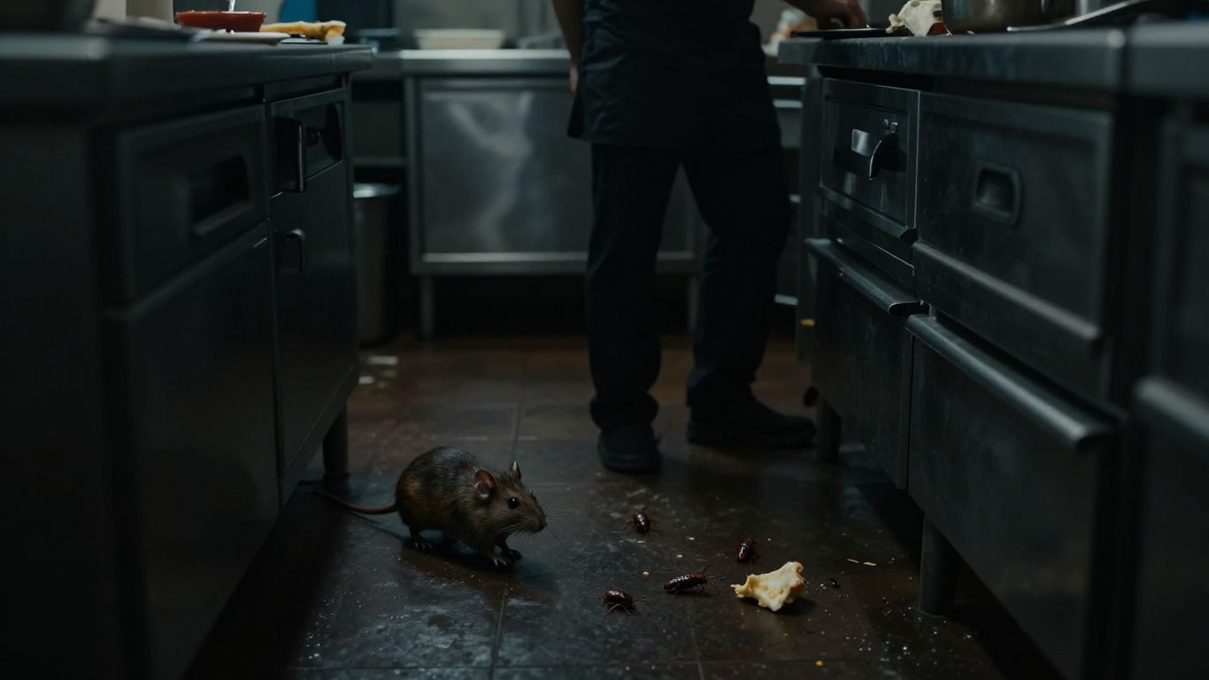 Restaurant kitchen with rodent and roach infestation.