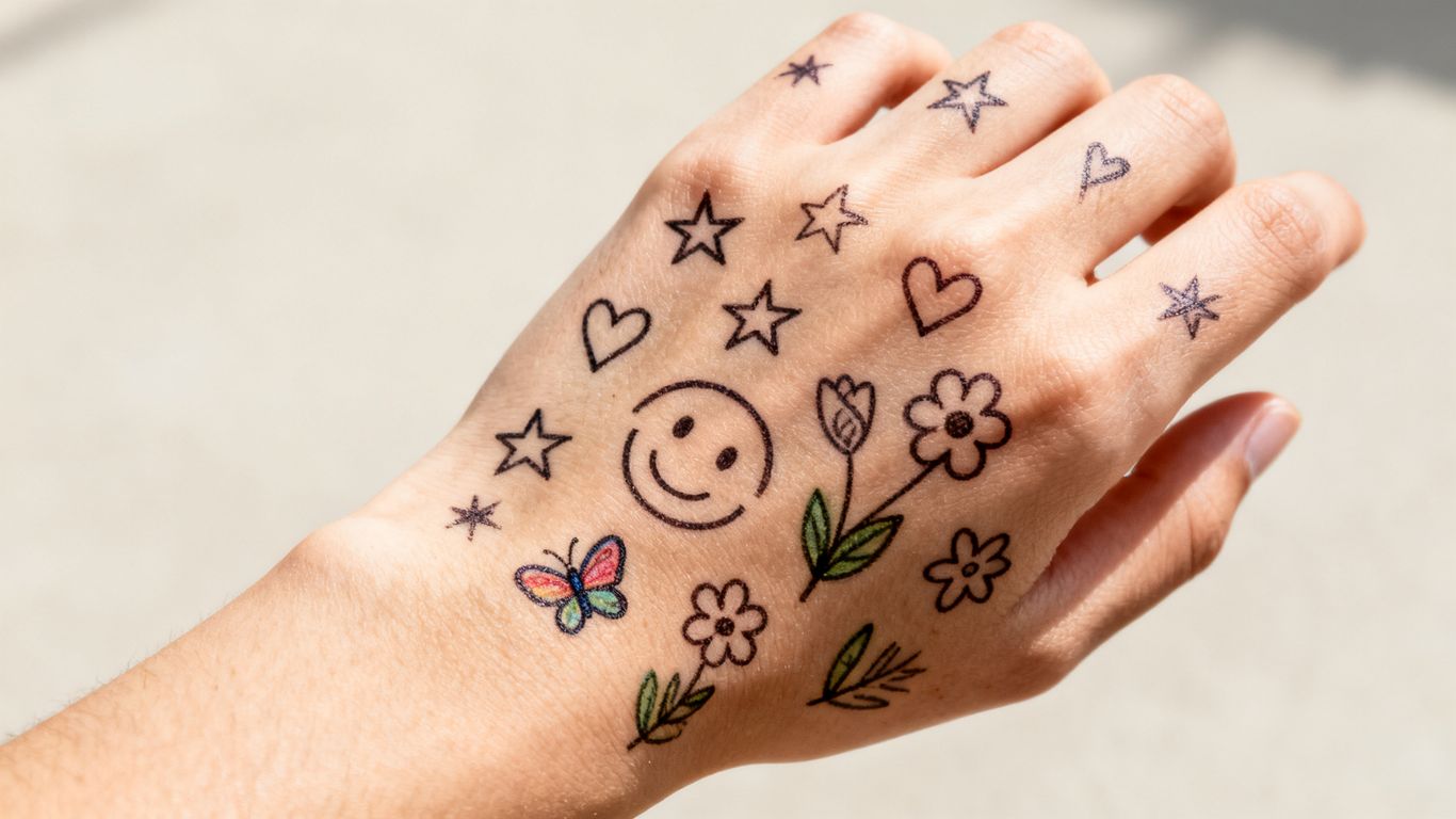 Small hand doodles with stars flowers and animals