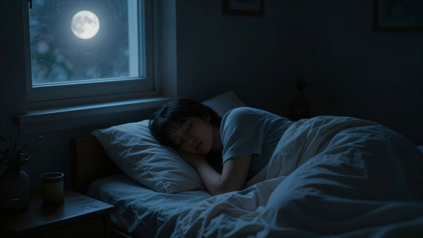 Person sleeping peacefully, moonlight, emotional colors