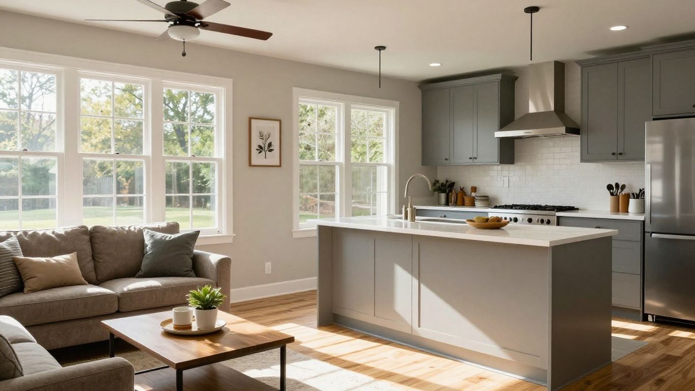 Remodeled Dacula, Georgia home interior with modern living room and kitchen.