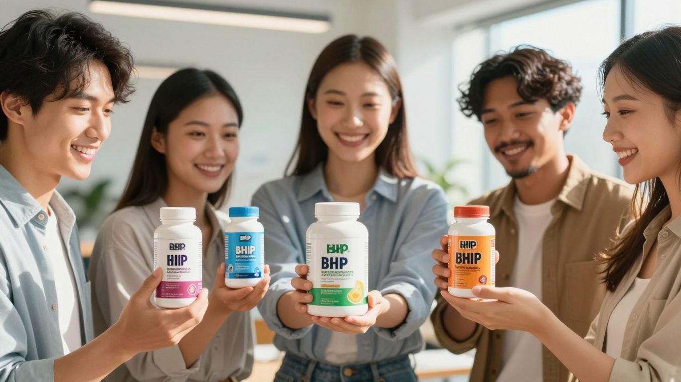People holding bHIP products, healthy lifestyle.