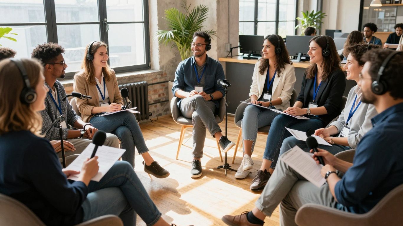 A vibrant networking event for podcast creators