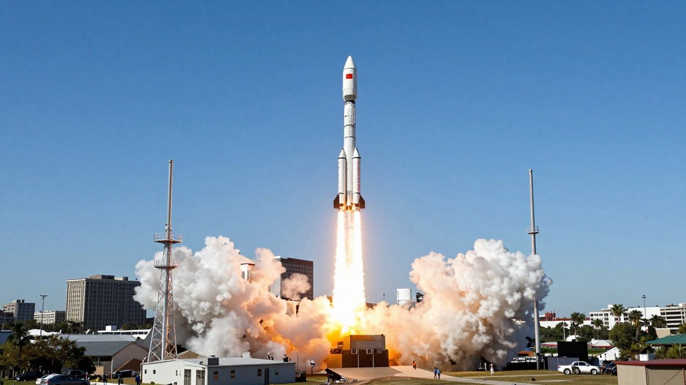 Rocket launching successfully into the sky.