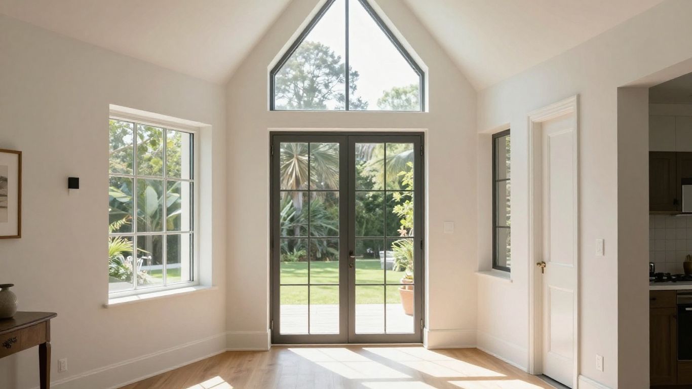 Interior view of a transom window above a door.